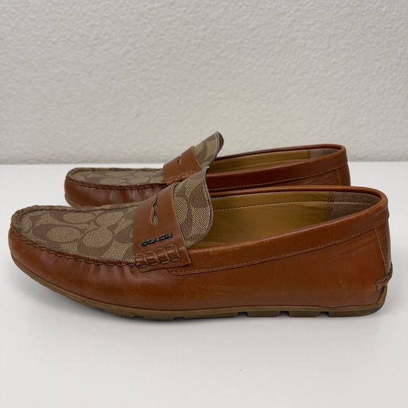 COACH Mott‎ Driver Loafers Khaki Brown Signature Jacquard Leather Mens 7D Career main image 10